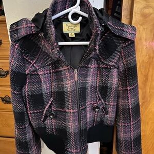 Maralyn & Me Women's Plaid Bomber Jacket in Pink and Black